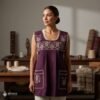 Pink traditional Mexican cross-stitch embroidered smock apron with deluxe artisan craftsmanship