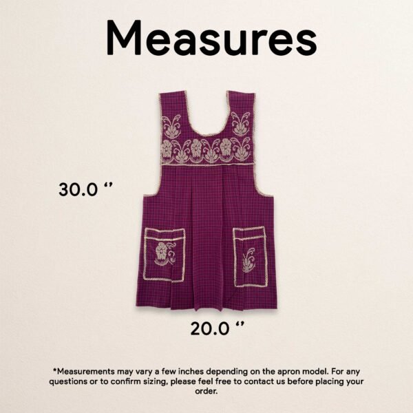 Pink traditional Mexican cross-stitch embroidered smock apron with deluxe artisan craftsmanship