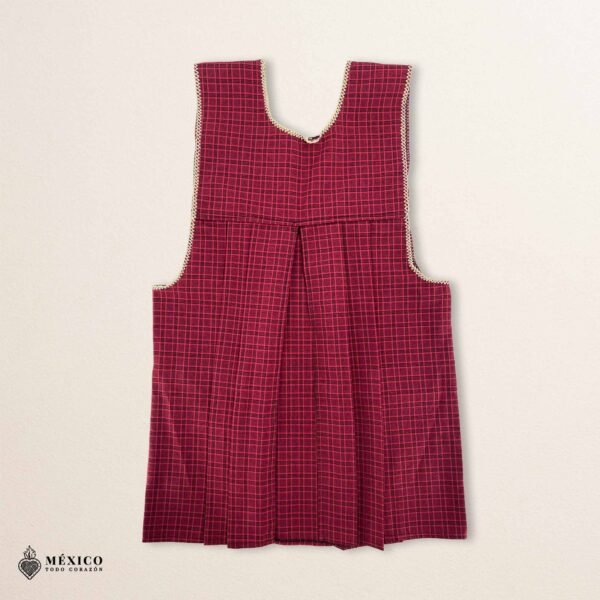 Red traditional Mexican cross-stitch embroidered smock apron with deluxe artisan craftsmanship