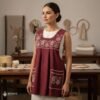 Red traditional Mexican cross-stitch embroidered smock apron with deluxe artisan craftsmanship