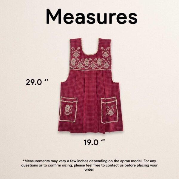 Red traditional Mexican cross-stitch embroidered smock apron with deluxe artisan craftsmanship