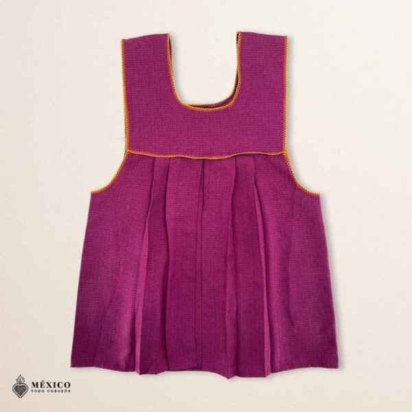 Pink traditional Mexican cross-stitch embroidered smock apron with deluxe artisan craftsmanship