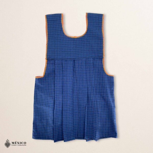 Blue traditional Mexican cross-stitch embroidered smock apron with deluxe artisan craftsmanship