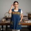 Blue traditional Mexican cross-stitch embroidered smock apron with deluxe artisan craftsmanship