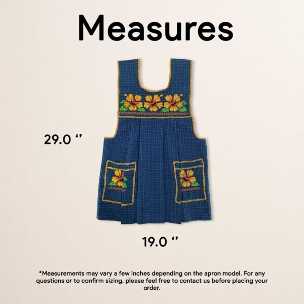 Blue traditional Mexican cross-stitch embroidered smock apron with deluxe artisan craftsmanship