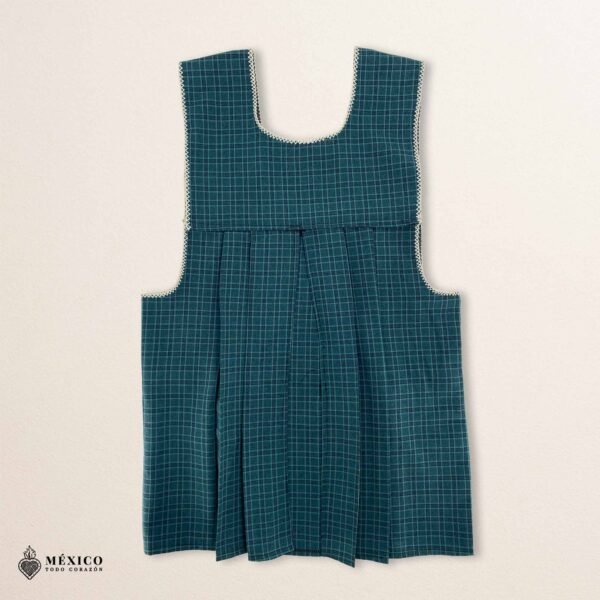 Green traditional Mexican cross-stitch embroidered smock apron with deluxe artisan craftsmanship