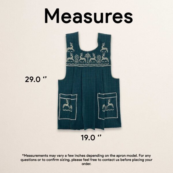 Green traditional Mexican cross-stitch embroidered smock apron with deluxe artisan craftsmanship