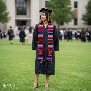 Red Mexican Graduation Stole – Embroidered Class of 2026