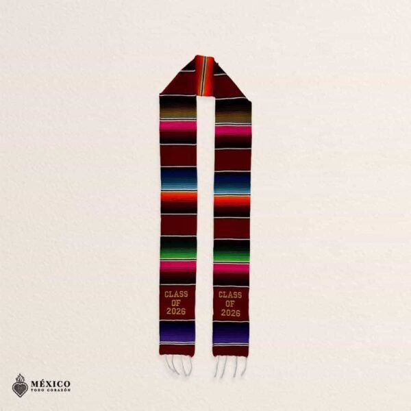 Red Mexican Graduation Stole – Embroidered Class of 2026