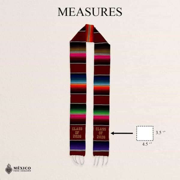 Red Mexican Graduation Stole – Embroidered Class of 2026