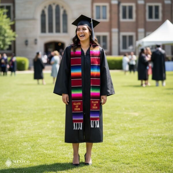 Red Mexican Graduation Stole – Embroidered Class of 2026