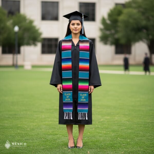 Light Blue Mexican Graduation Stole – Embroidered Class of 2026