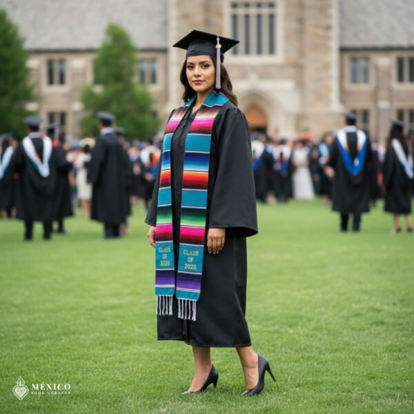 Light Blue Mexican Graduation Stole – Embroidered Class of 2026