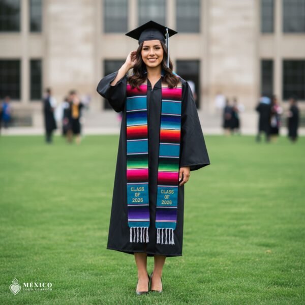 Light Blue Mexican Graduation Stole – Embroidered Class of 2026