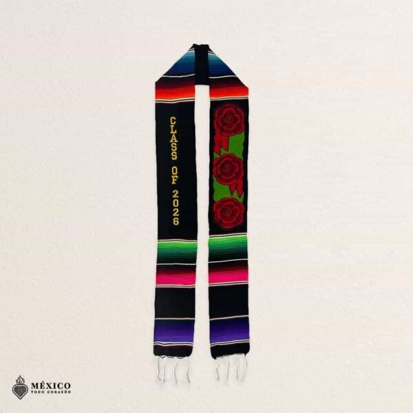 Custom Mexican Sarape Graduation Stole Class of 2026 with Red Flowers