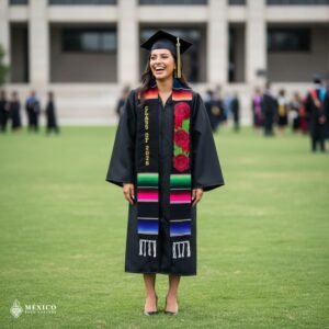 Custom Mexican Sarape Graduation Stole Class of 2026 with Red Flowers