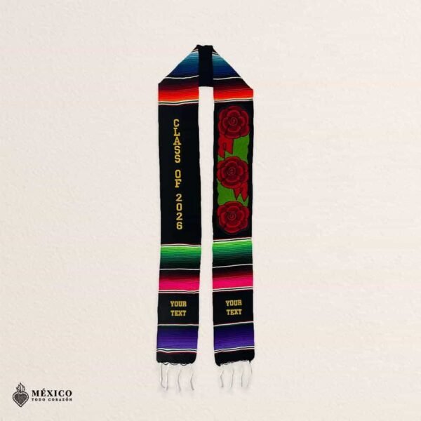 Custom Mexican Sarape Graduation Stole Class of 2026 with Red Flowers