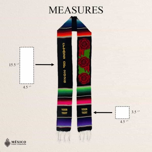 Custom Mexican Sarape Graduation Stole Class of 2026 with Red Flowers