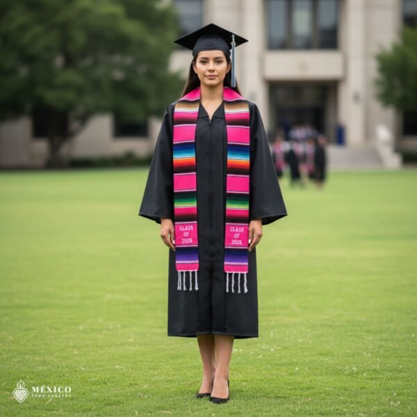 Pink Mexican Graduation Stole – Embroidered Class of 2026