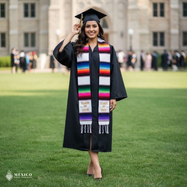 White Mexican Graduation Stole – Embroidered Class of 2026
