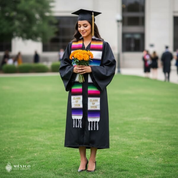 White Mexican Graduation Stole – Embroidered Class of 2026
