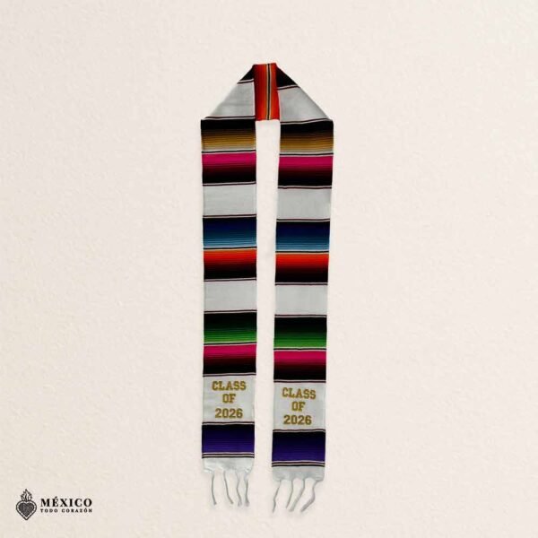 White Mexican Graduation Stole – Embroidered Class of 2026