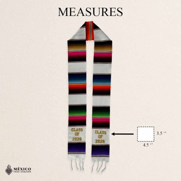 White Mexican Graduation Stole – Embroidered Class of 2026