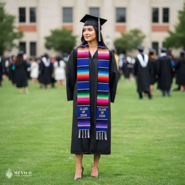 Blue Mexican Graduation Stole – Embroidered Class of 2026