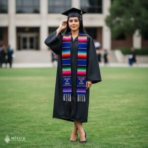 Blue Mexican Graduation Stole – Embroidered Class of 2026