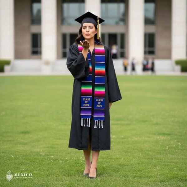 Blue Mexican Graduation Stole – Embroidered Class of 2026