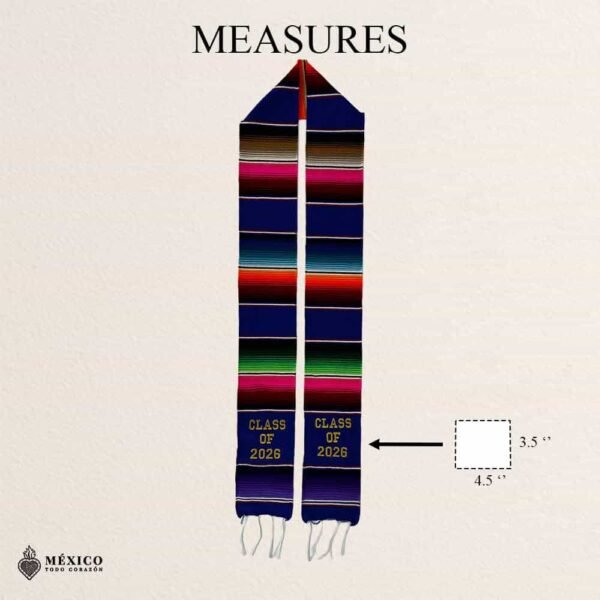 Blue Mexican Graduation Stole – Embroidered Class of 2026