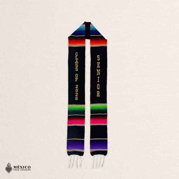 Mexican Graduation Stole Class Of 2026 And Senior Gold lettering