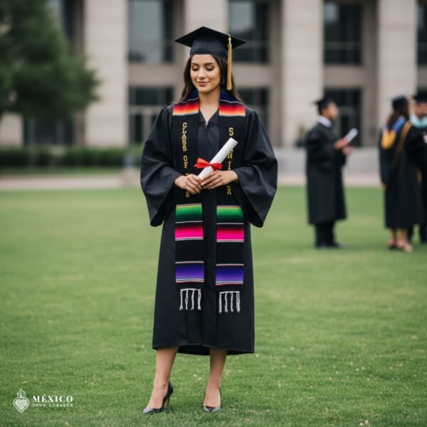 Mexican Graduation Stole Class Of 2026 And Senior Gold lettering