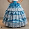Blue Mexican Folkloric Double Circle Skirt – Satin with Lace Trim & Adjustable Waist