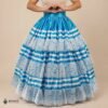 Blue Mexican Folkloric Double Circle Skirt – Satin with Lace Trim & Adjustable Waist
