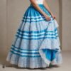 Blue Mexican Folkloric Double Circle Skirt – Satin with Lace Trim & Adjustable Waist