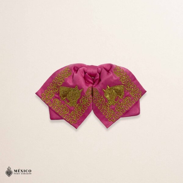 Pink Mexican Kids Embroidered Charro Moño – Traditional Baby Mariachi Bow