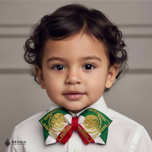 TricolorMexican Kids Embroidered Charro Moño – Traditional Baby Mariachi Bow