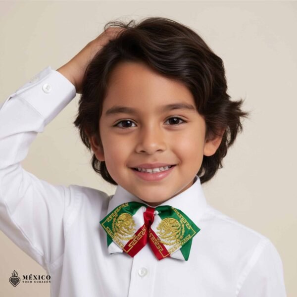 TricolorMexican Kids Embroidered Charro Moño – Traditional Baby Mariachi Bow
