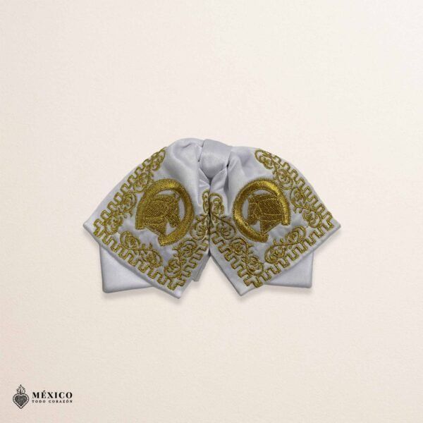 White Mexican Kids Embroidered Charro Moño – Traditional Baby Mariachi Bow