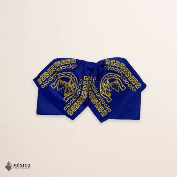 Blue Mexican Embroidered Charro Moño – Traditional Satin Mariachi Bow Tie