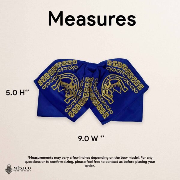 Blue Mexican Embroidered Charro Moño – Traditional Satin Mariachi Bow Tie