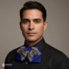 Blue Mexican Embroidered Charro Moño – Traditional Satin Mariachi Bow Tie