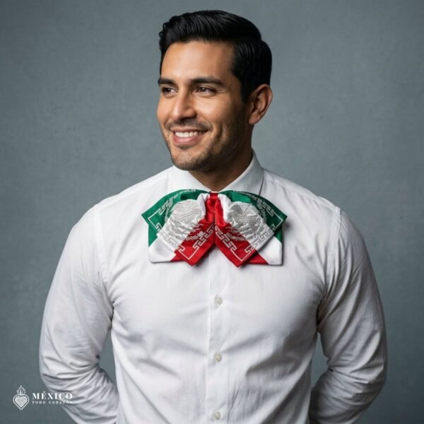 Tricolor Mexican Embroidered Charro Moño – Traditional Satin Mariachi Bow Tie