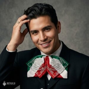Tricolor Mexican Embroidered Charro Moño – Traditional Satin Mariachi Bow Tie