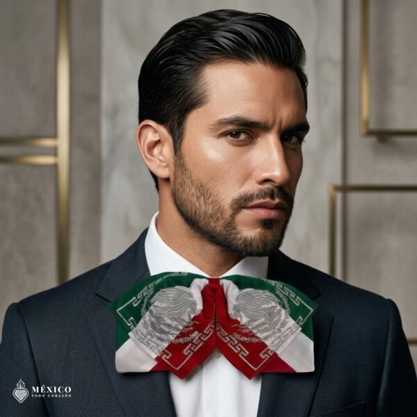Tricolor Mexican Embroidered Charro Moño – Traditional Satin Mariachi Bow Tie