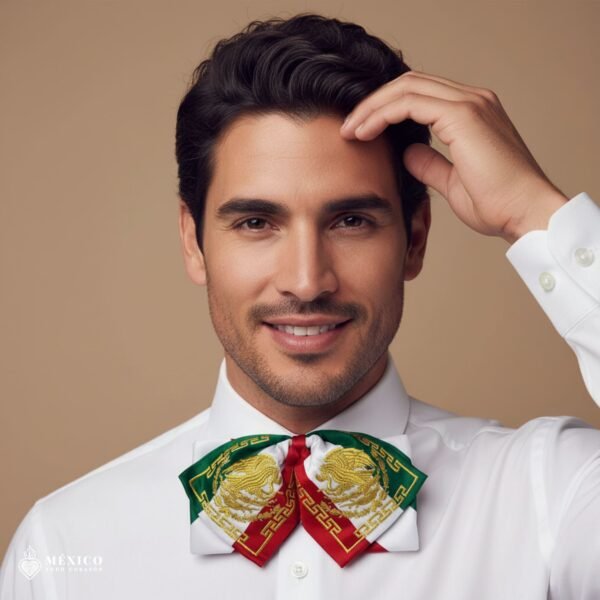 Tricolor Mexican Embroidered Charro Moño – Traditional Satin Mariachi Bow Tie
