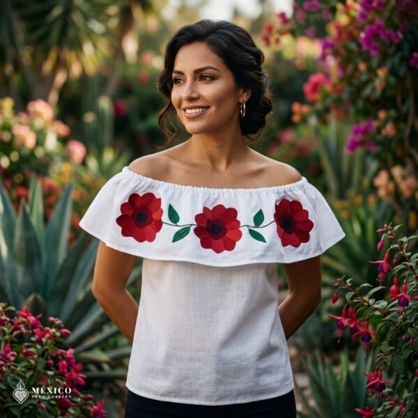 Traditional Embroidered Peasent Blouse Red Flowers