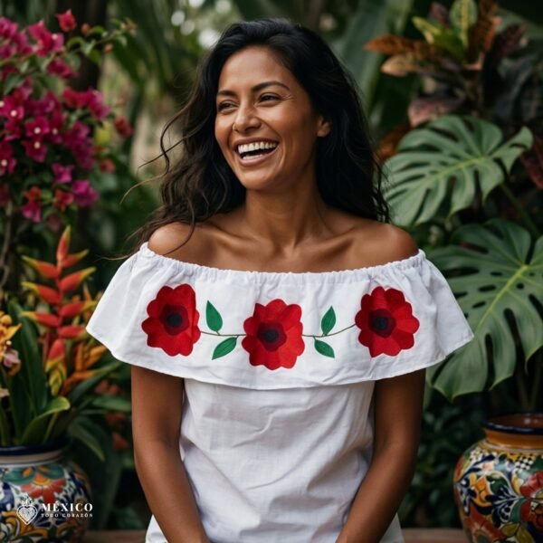 Traditional Embroidered Peasent Blouse Red Flowers
