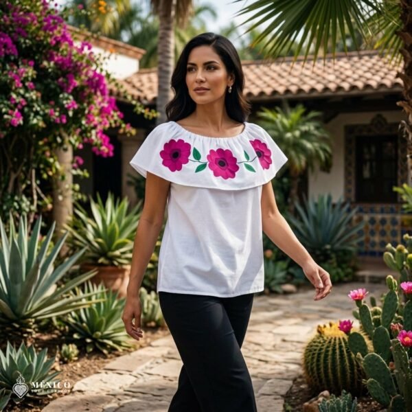 Traditional Embroidered Peasent Blouse Pink Flowers